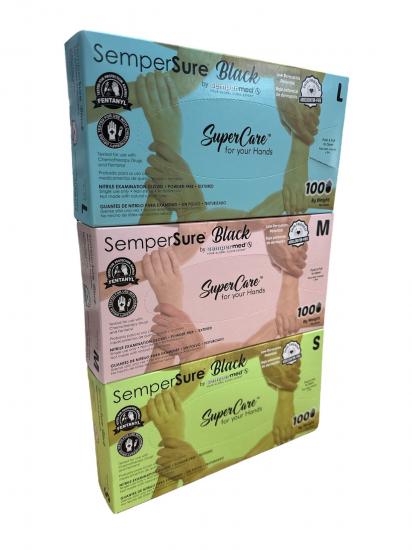 SemperSure Black Nitrile Gloves, 100/Bx - "Great for sensative skin"